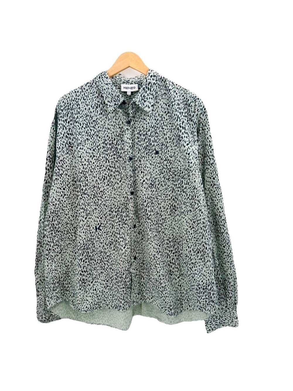 KENZO Green Black Spotted Long Sleeve Button Down Dress Shirt Mens 44 / 17.5